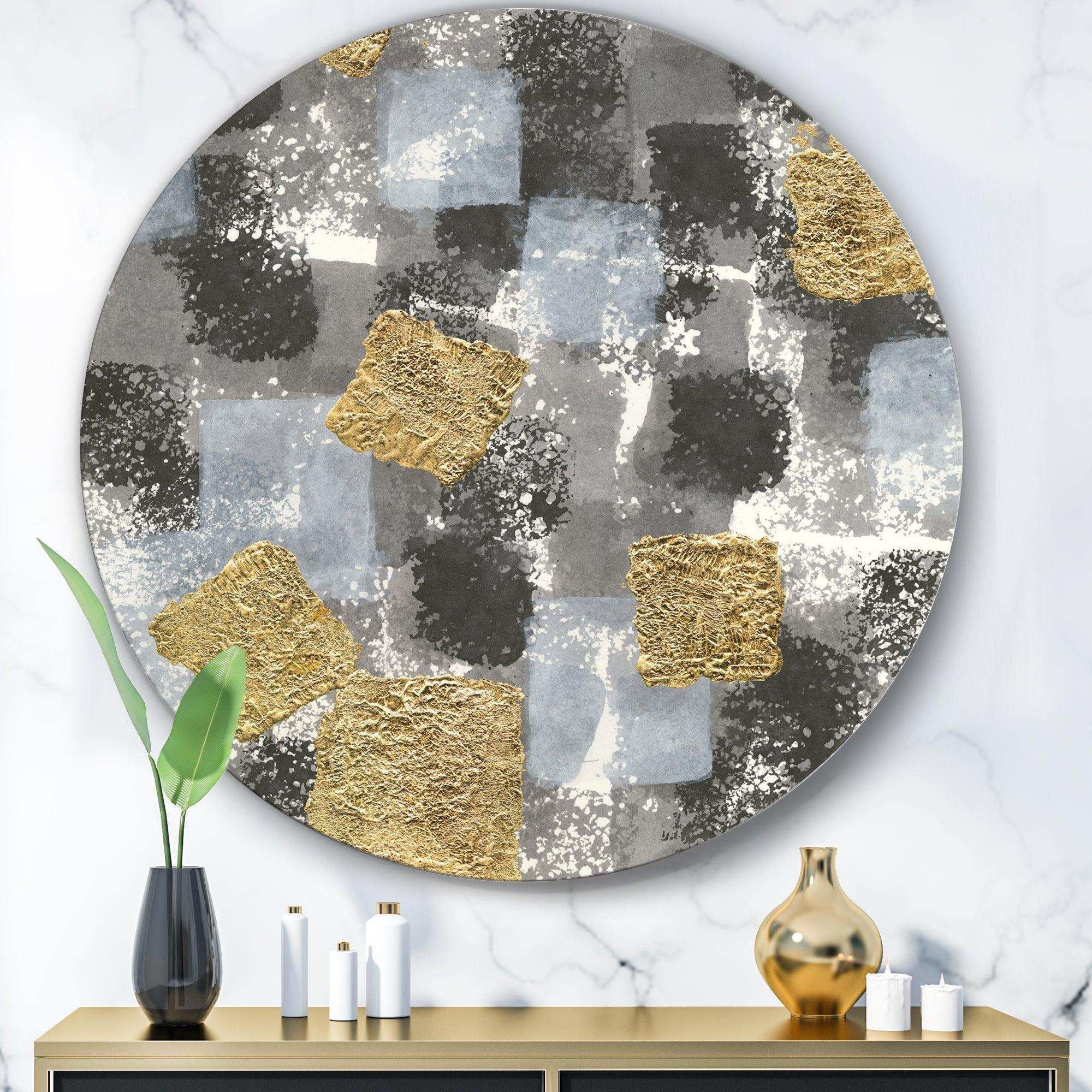 Gold Glamour Squares II - Abstract Metal Circle Wall Art