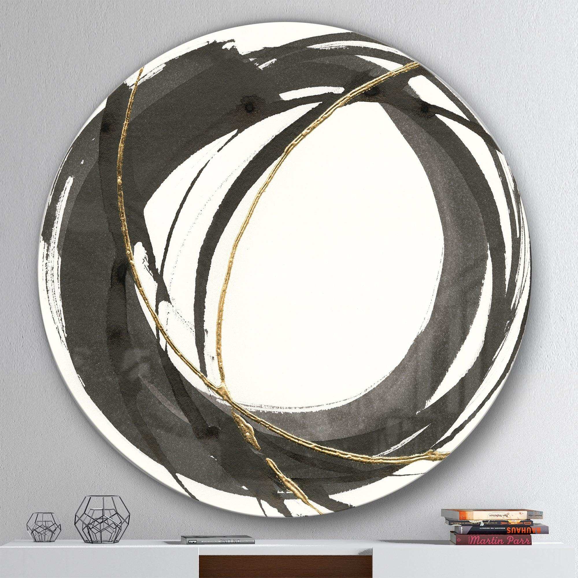 Gold Glamour Circle IV - Abstract Round Metal Wall Art