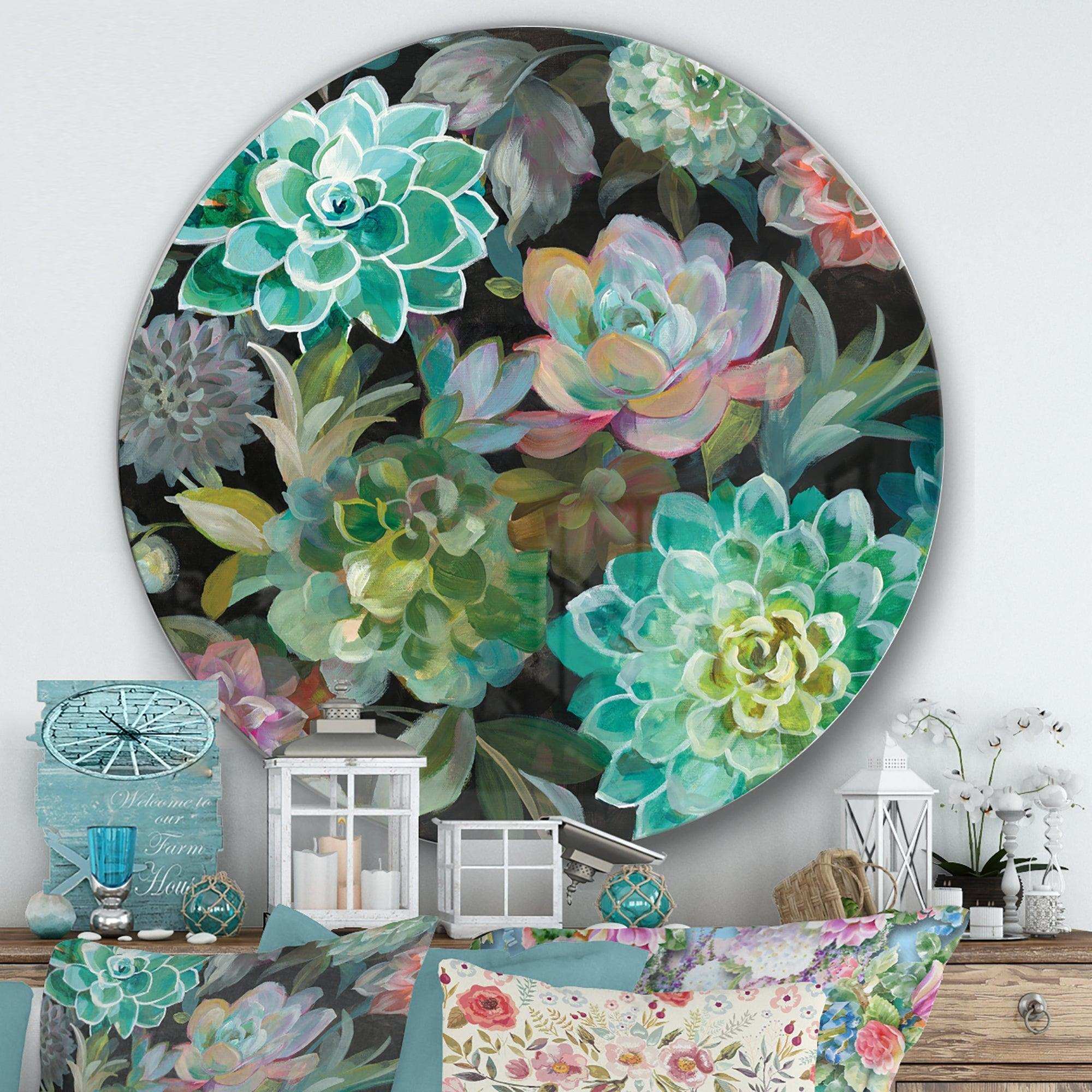 Floral Succulents - Floral Metal Circle Wall Art