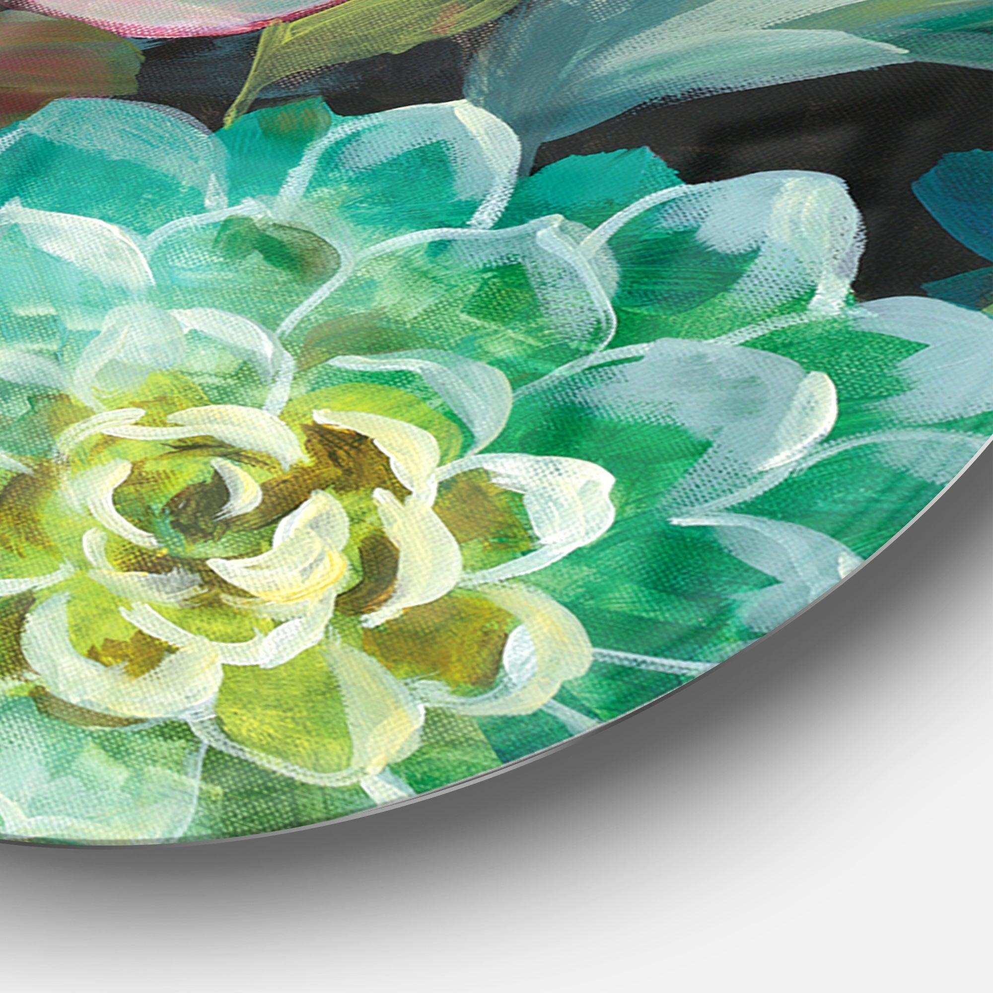 Floral Succulents - Floral Metal Circle Wall Art