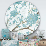 Teal Cherry Blossoms I - Floral Metal Circle Wall Art