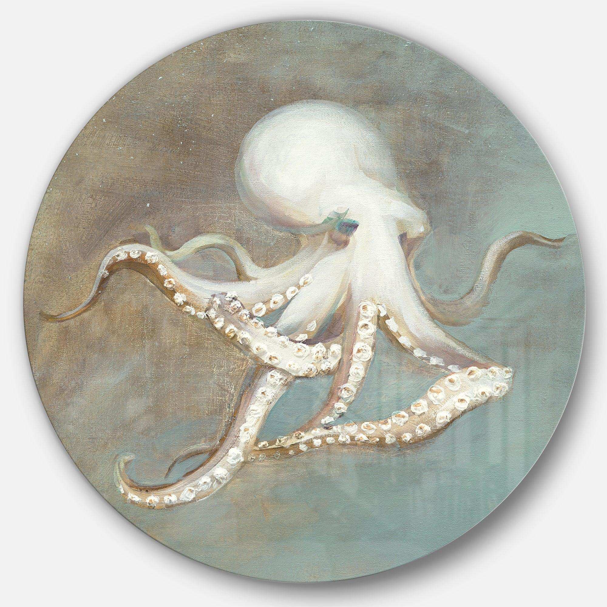 Octopus Treasures from the Sea - Beach Metal Circle Wall Art