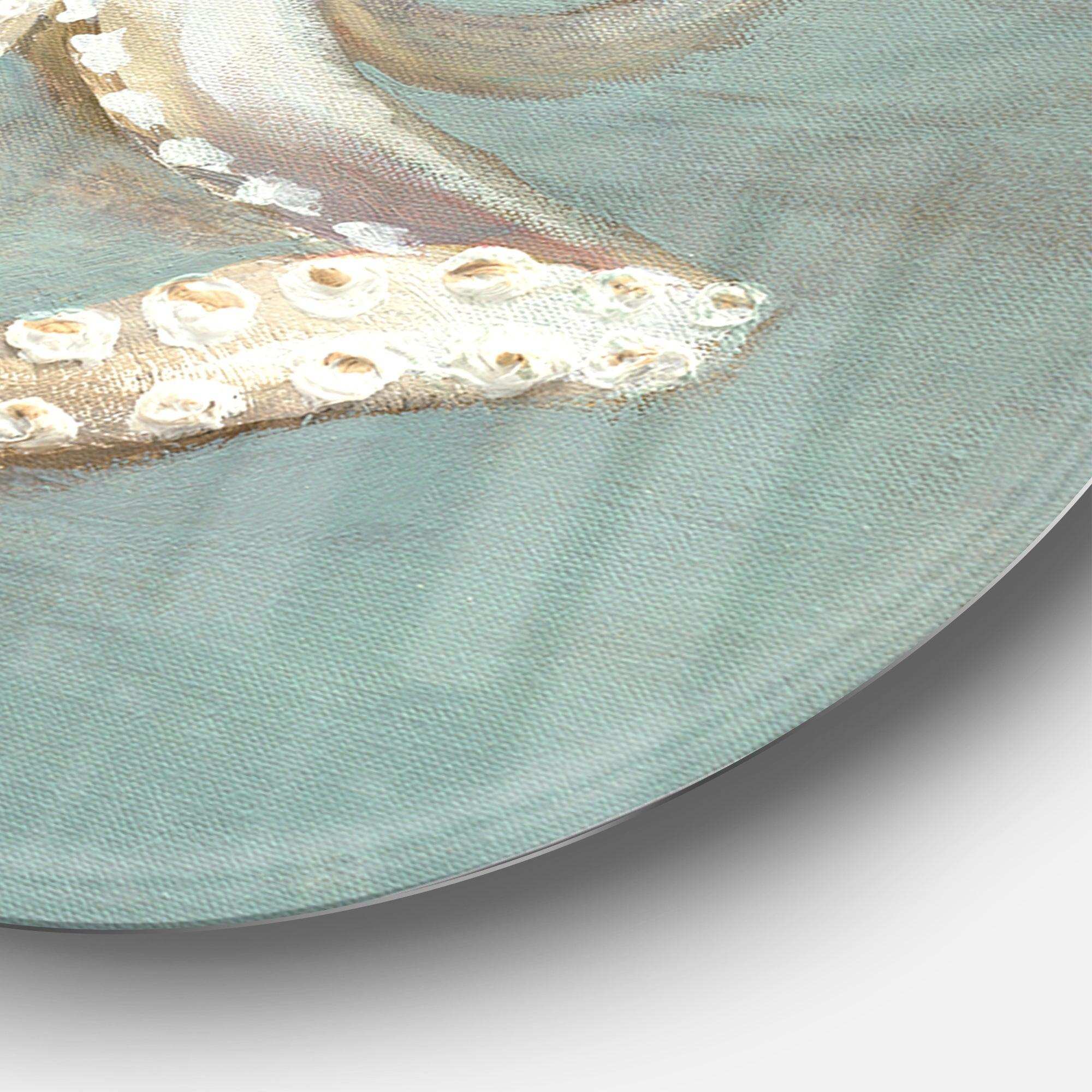 Octopus Treasures from the Sea - Beach Metal Circle Wall Art