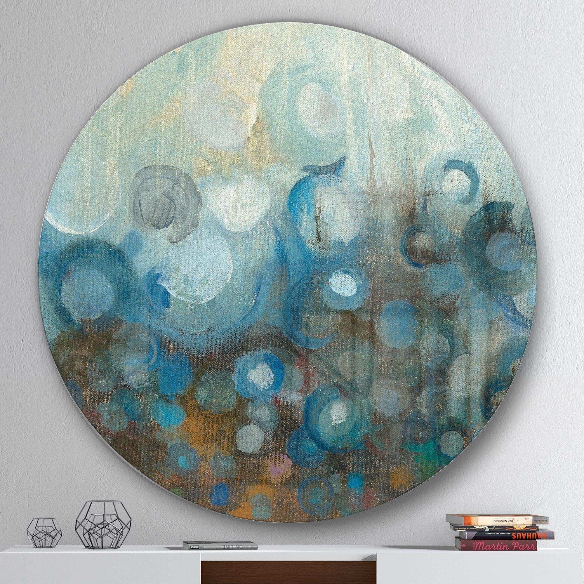 Blue and Bronze Dots on Glass I - Abstract Oversized Circle Metal Wall Art