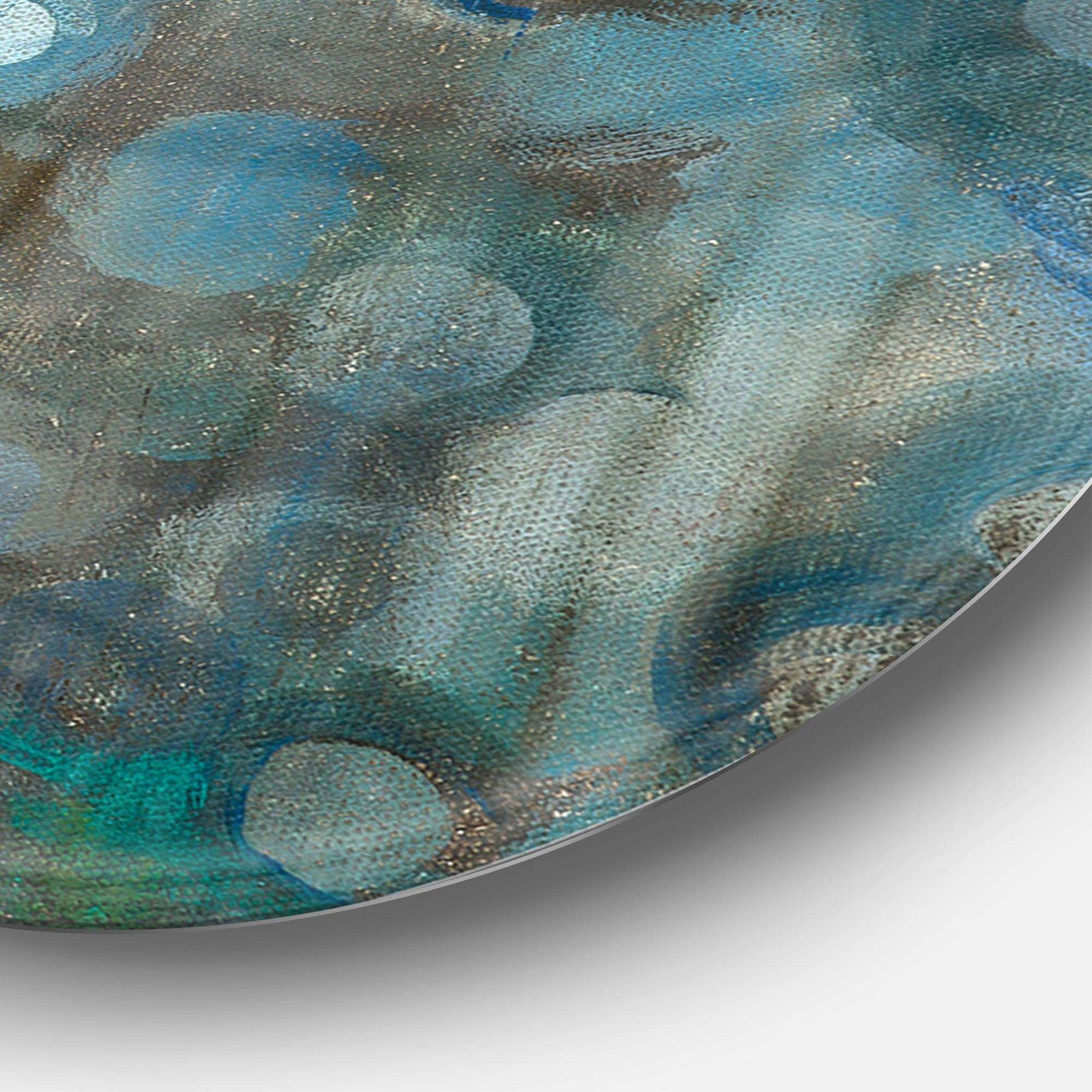 Blue and Bronze Dots on Glass I - Abstract Oversized Circle Metal Wall Art
