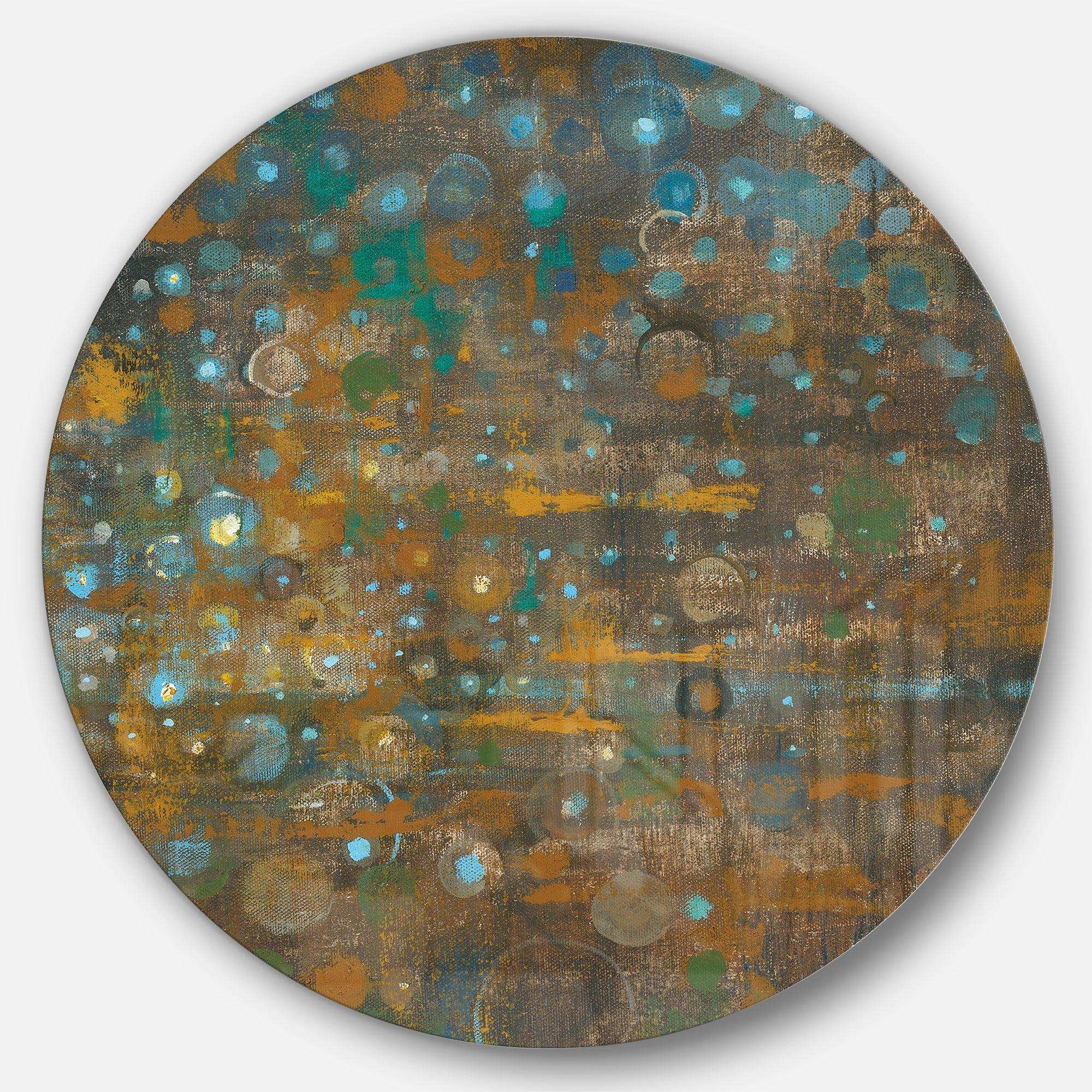 Blue and Bronze Dots on Glass IV - Abstract Metal Circle Wall Art
