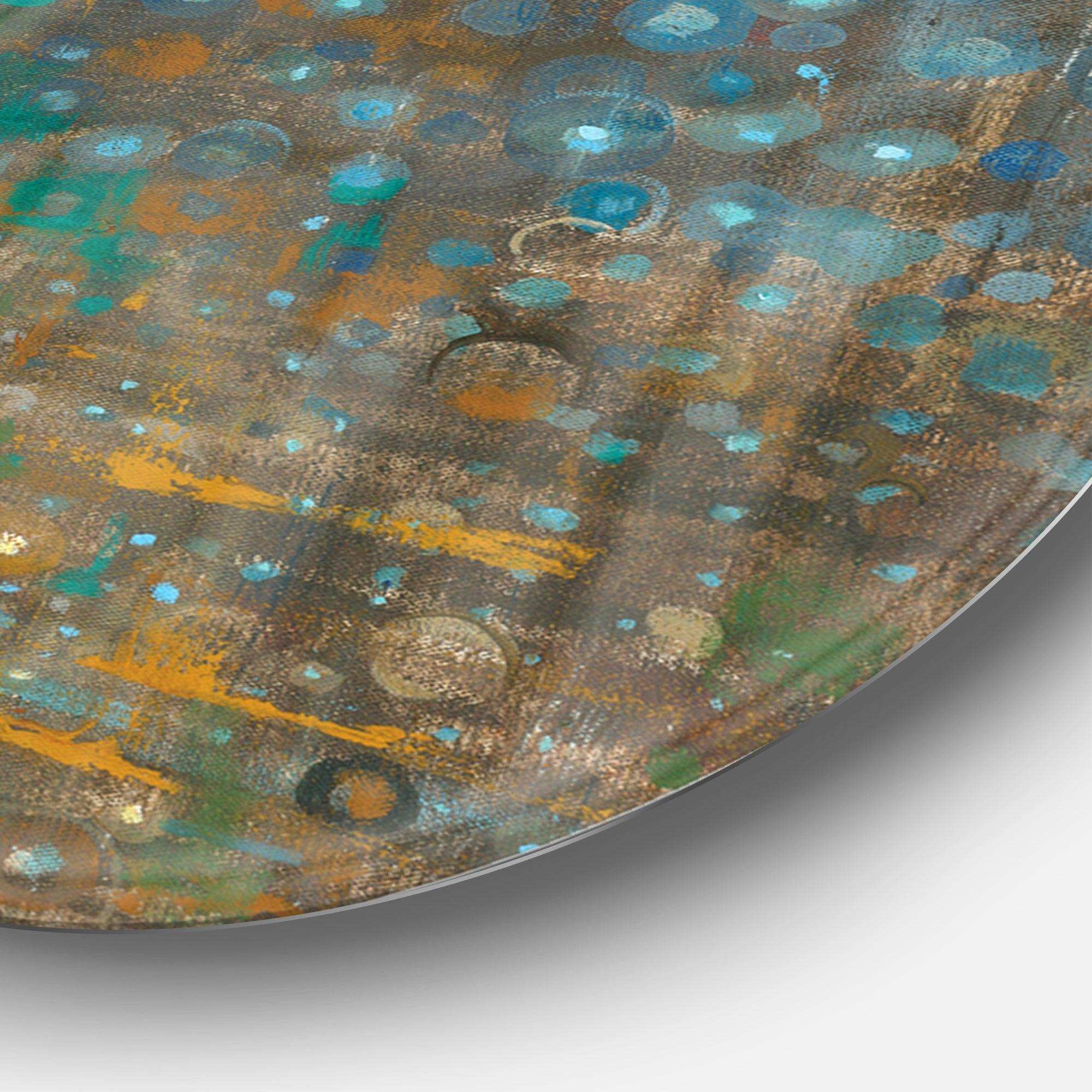 Blue and Bronze Dots - Abstract Round Metal Wall Art