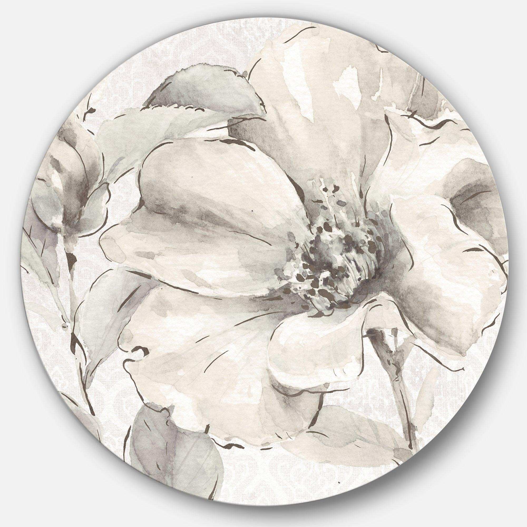 Indigold Grey Peonies IV - Floral Metal Circle Wall Art