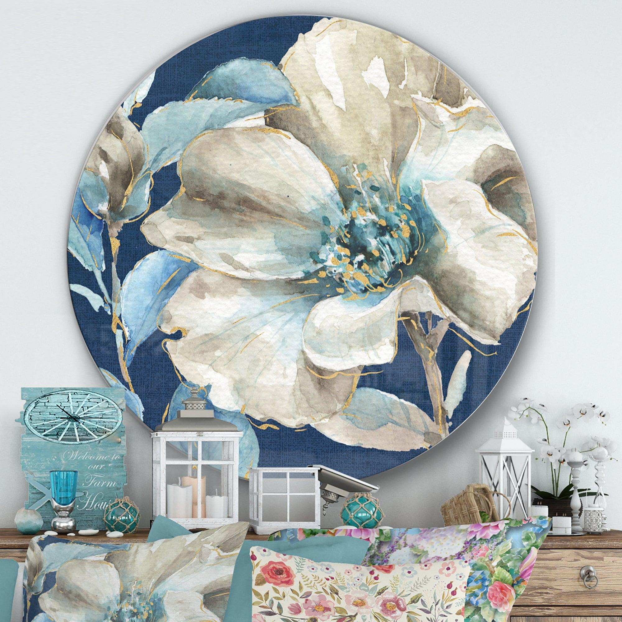 Indigold Watercolor Flower I - Floral Round Metal Wall Art