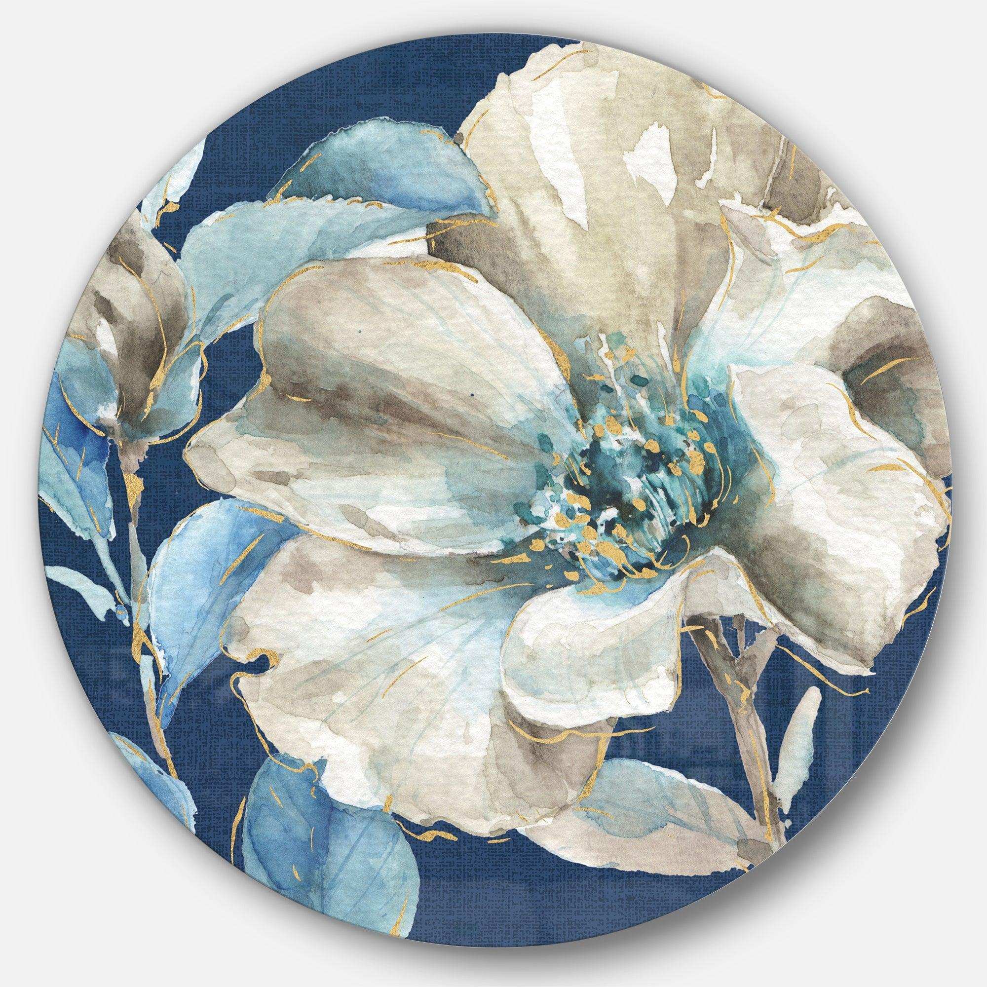 Indigold Watercolor Flower I - Floral Round Metal Wall Art