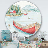 Lake House Canoes II - Landscape Metal Circle Wall Art
