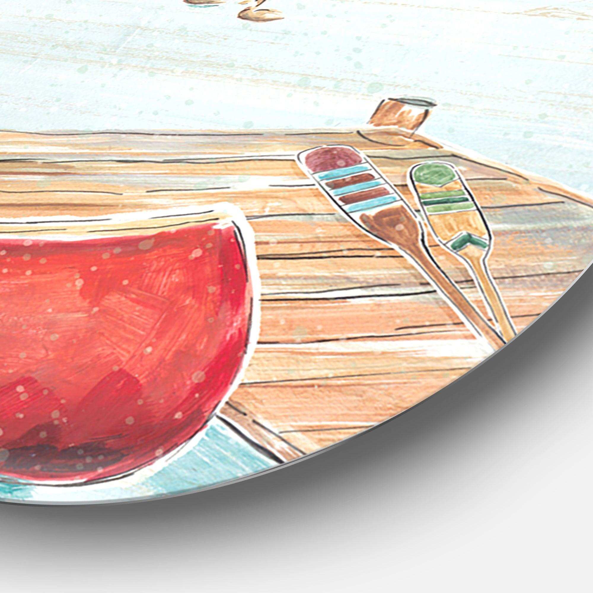 Lake House Canoes II - Landscape Metal Circle Wall Art