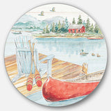 Lake House Canoes III - Landscape Round Metal Wall Art
