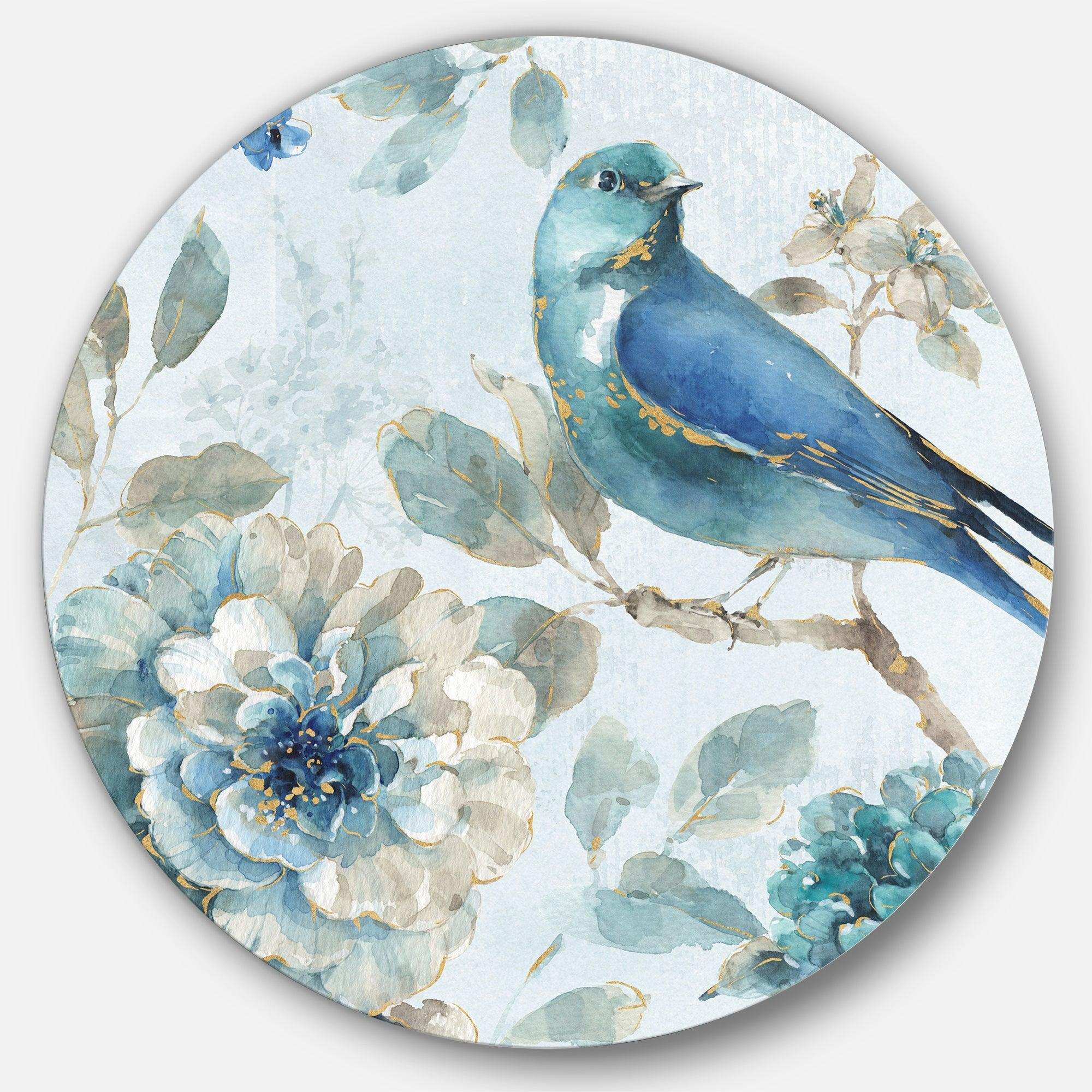 Indigold Watercolor Lovely bird II - Animal Oversized Circle Metal Wall Art