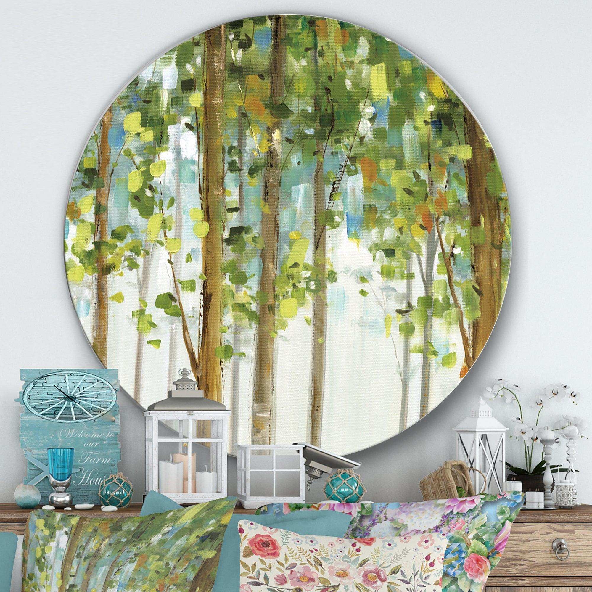 Green Forest Study - Floral Round Metal Wall Art