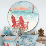 Coastal Chair Relax Beach II - Cottage Round Metal Wall Art