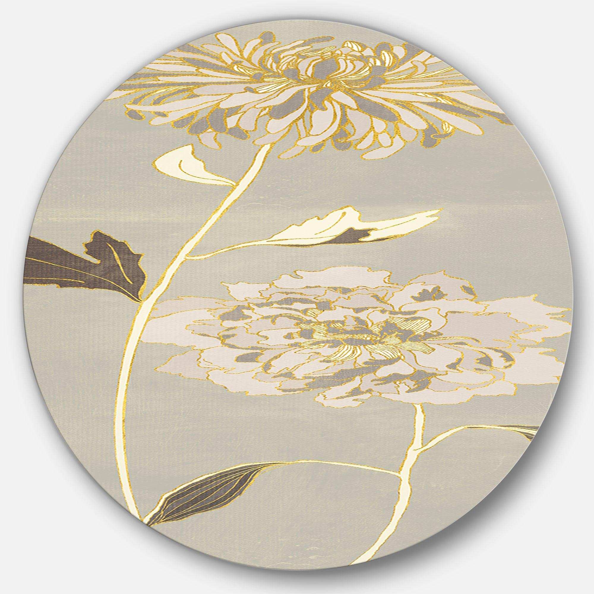 Gold Metallic Floral Garden II - Floral Circle Metal Wall Decor