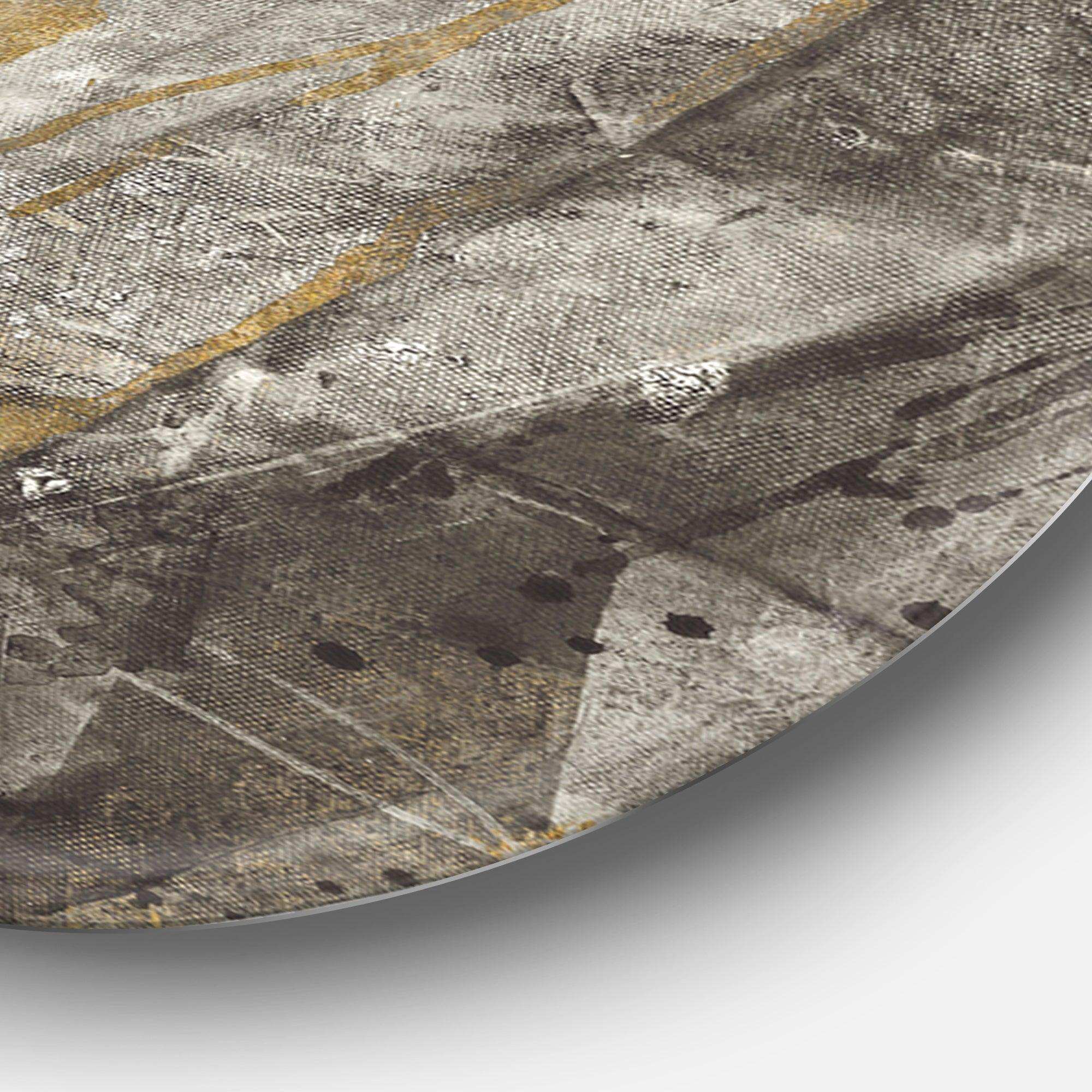 Gold, Black and White Hanpainted Abstract - Abstract Round Metal Wall Art