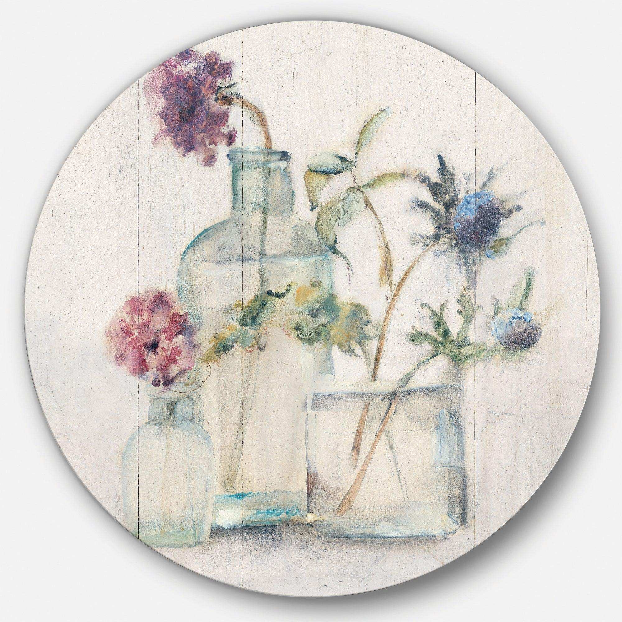 Blossoms on Birch Cottage Bouquet II - Floral Circle Metal Wall Decor