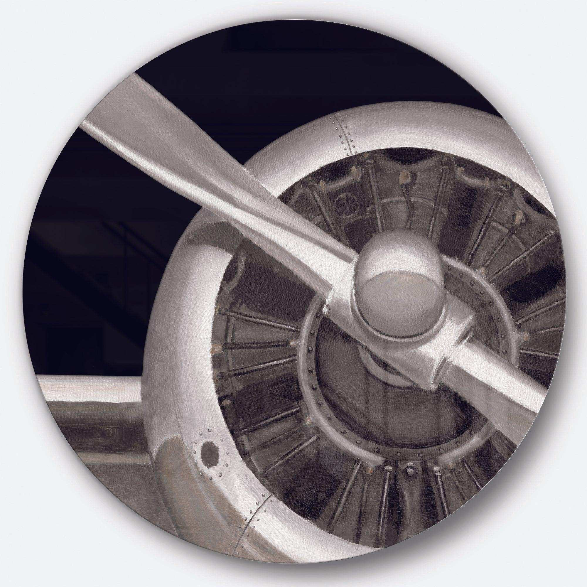 Travel by Air Grey Plane - Transportation Metal Circle Wall Art