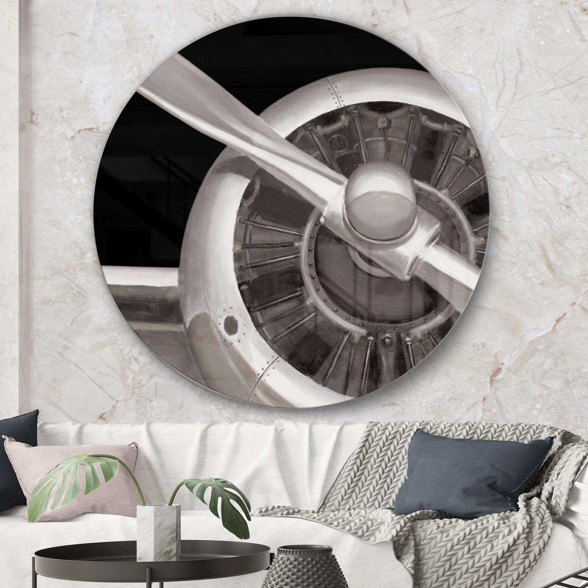 Travel by Air Grey Plane - Transportation Metal Circle Wall Art