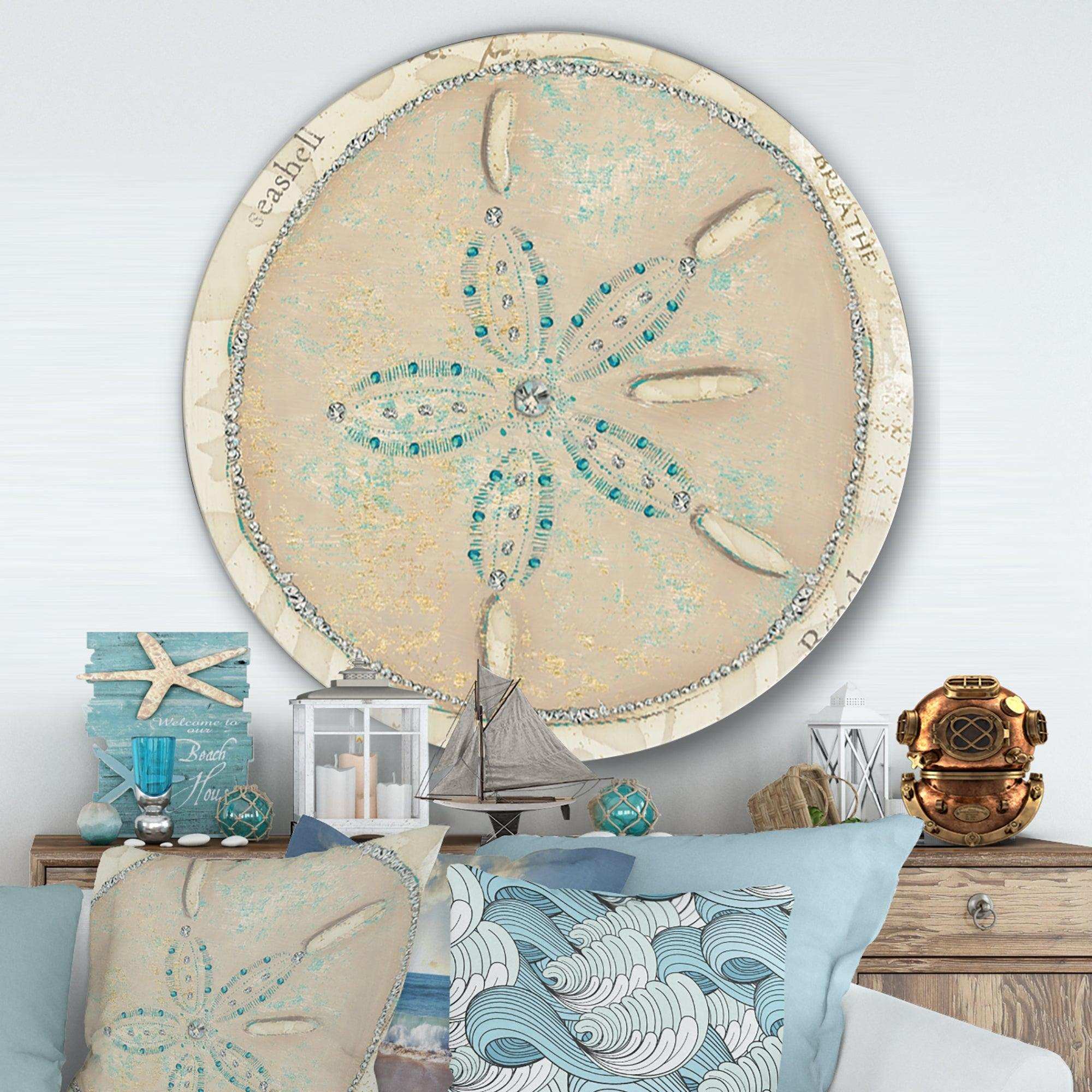 Seastar and Blue Sea Shell II - Beach Metal Circle Wall Art