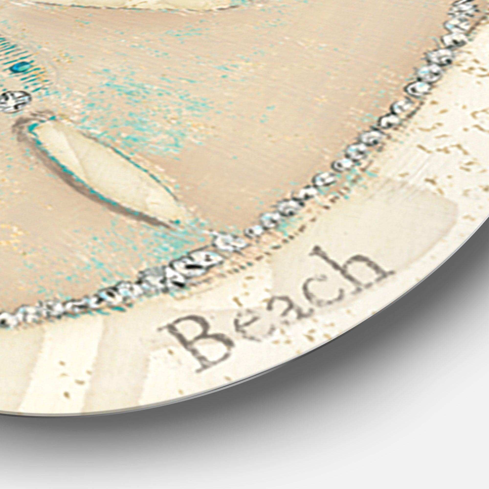 Seastar and Blue Sea Shell II - Beach Metal Circle Wall Art