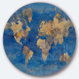 Golden Blue World Map - Map Oversized Circle Metal Wall Art