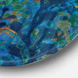 Blue Underwater Lake leaves I - Floral Metal Circle Wall Art