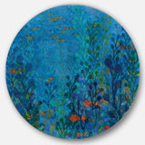 Blue Underwater Lake leaves I - Floral Metal Circle Wall Art