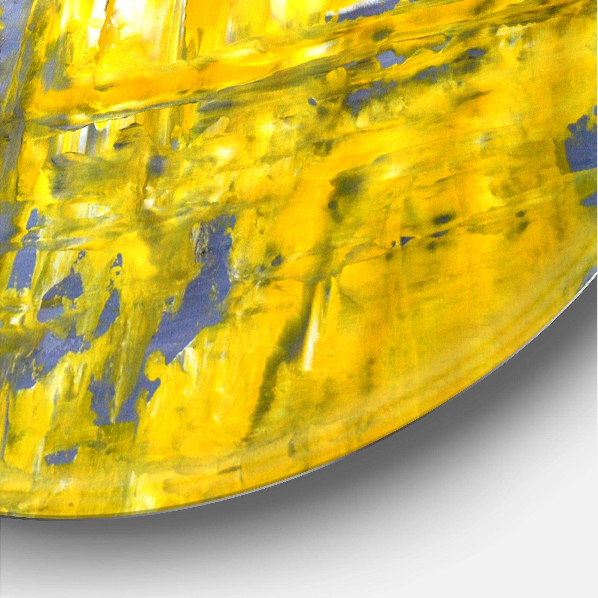 Yellow Meets Grey Abstract Art I - Abstract Metal Circle Wall Art