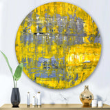 Yellow Meets Grey Abstract Art I - Abstract Metal Circle Wall Art