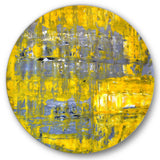 Yellow Meets Grey Abstract Art I - Abstract Metal Circle Wall Art