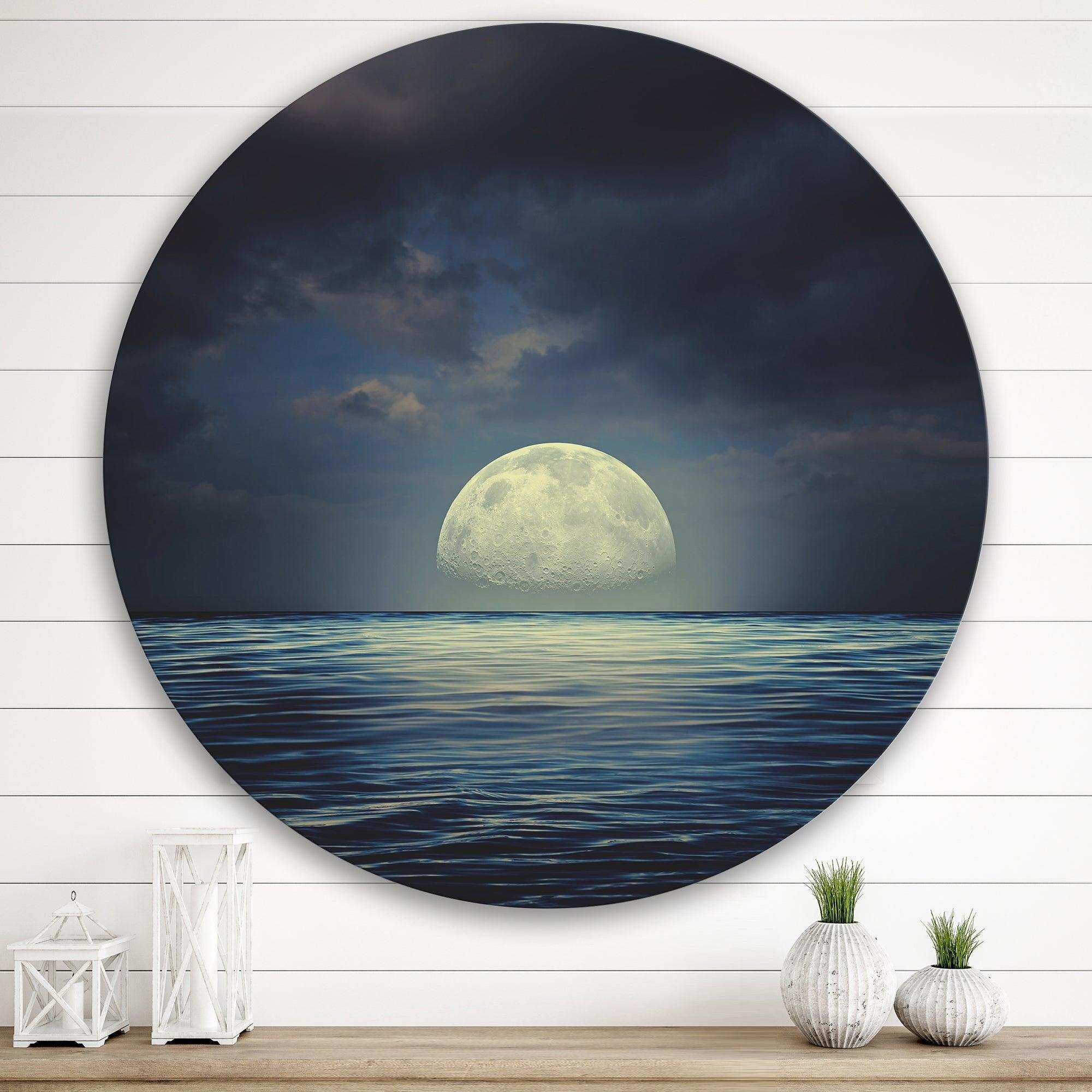 Super Moon Over The Sea II - Landscape Large Metal Circle Wall Art