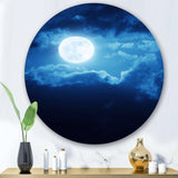 Full Moon In Cloudy Night Sky III - Landscape Round Metal Wall Art
