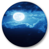 Full Moon In Cloudy Night Sky III - Landscape Round Metal Wall Art