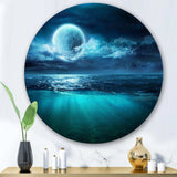 Romantic Moon Over Deep Blue Sea II - Landscape Oversized Circle Metal Wall Art