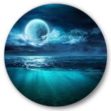 Romantic Moon Over Deep Blue Sea II - Landscape Oversized Circle Metal Wall Art