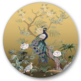Chinoiserie With Birds and Peonies VI - Animal Circle Metal Wall Decor