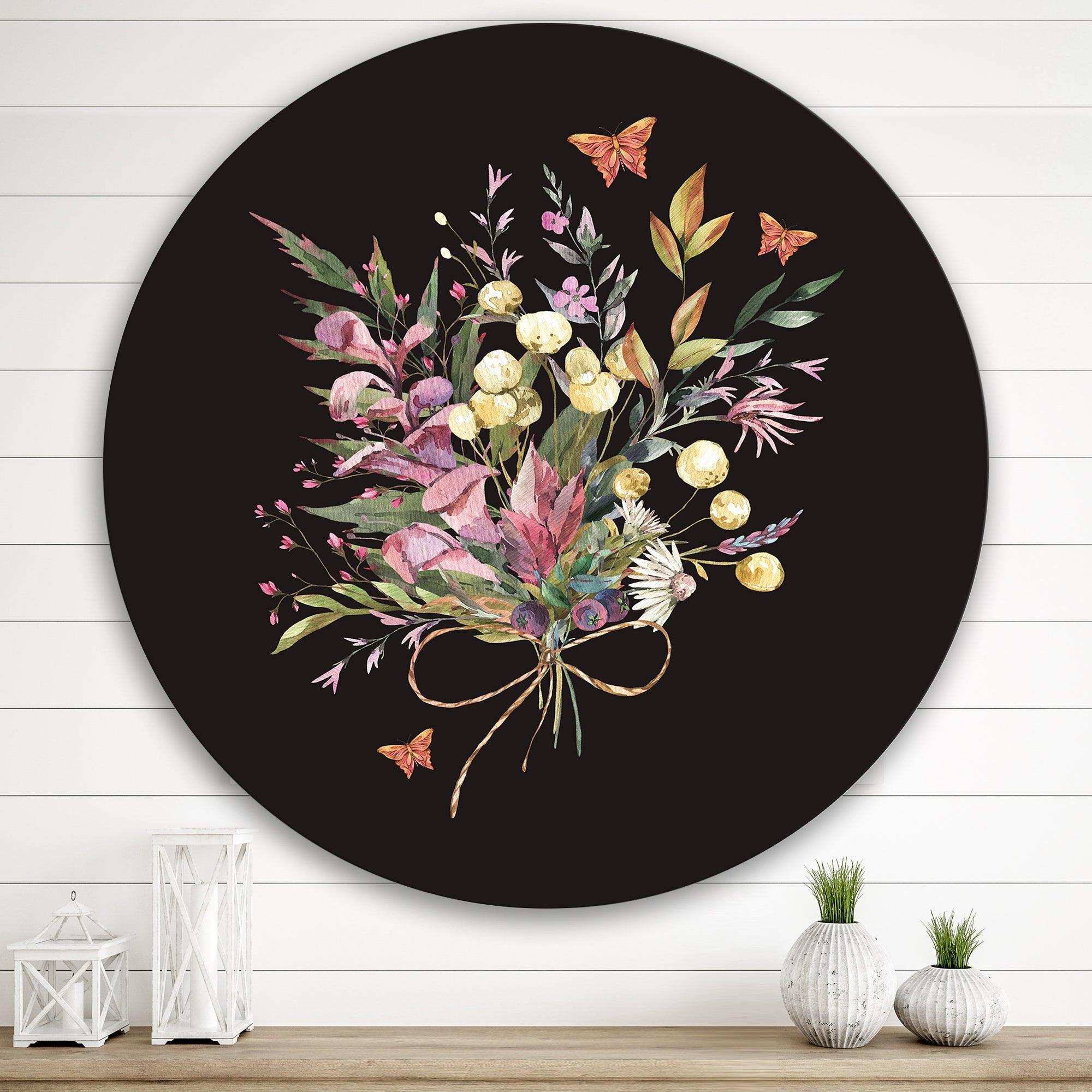 Vintage Floral Summer Wildflowers Arrangement - Floral Metal Circle Wall Art