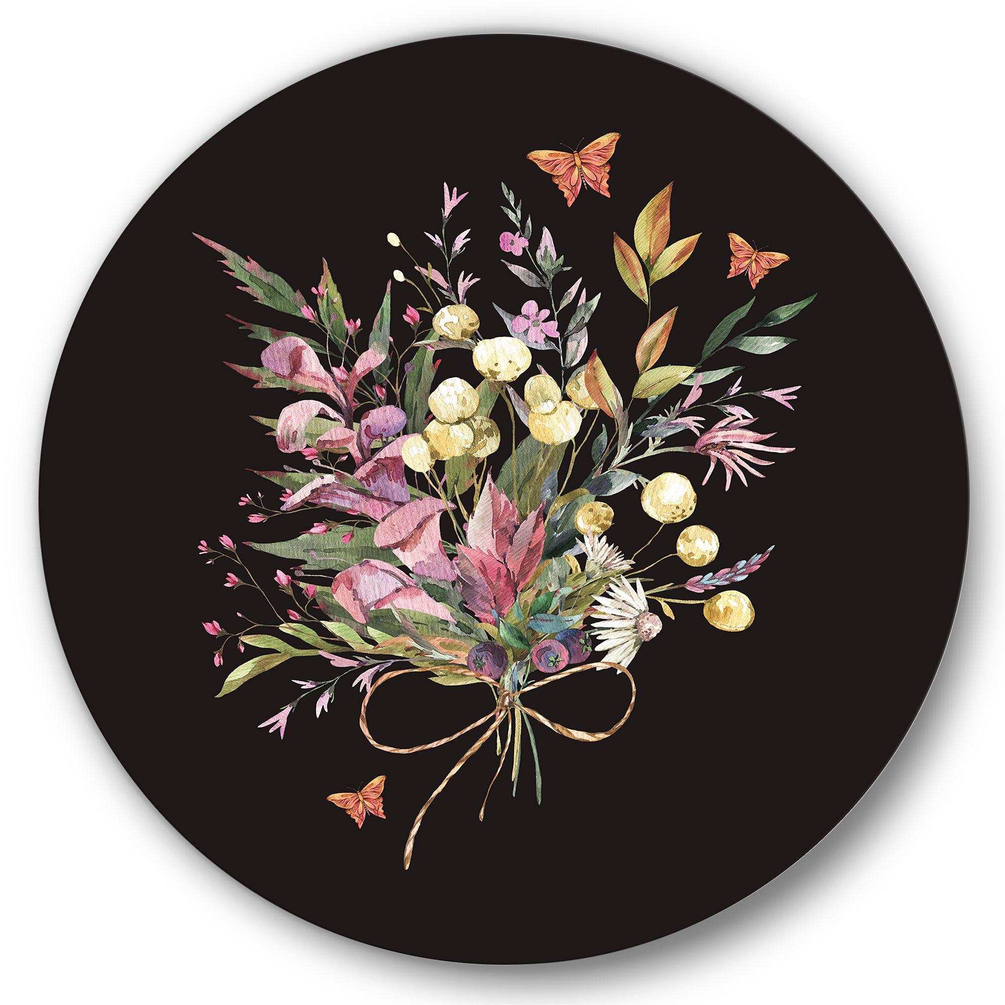 Vintage Floral Summer Wildflowers Arrangement - Floral Metal Circle Wall Art