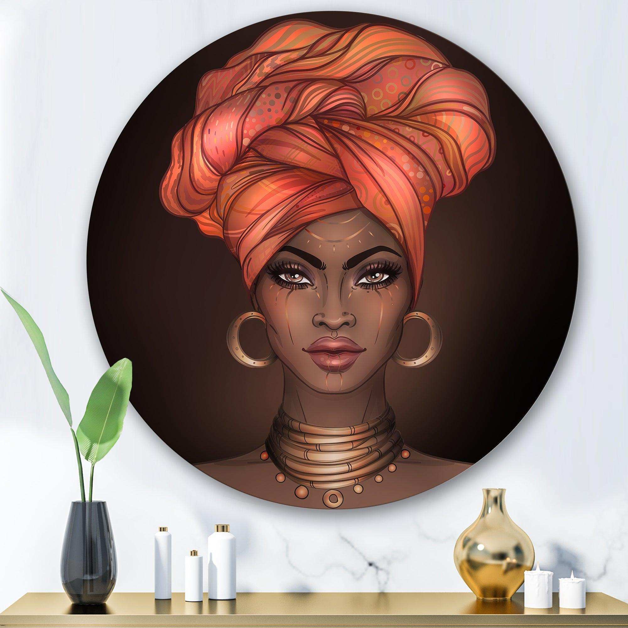 African American Woman with Turban V - People Round Metal Wall Art