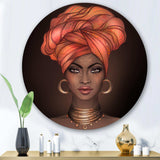 African American Woman with Turban V - People Round Metal Wall Art
