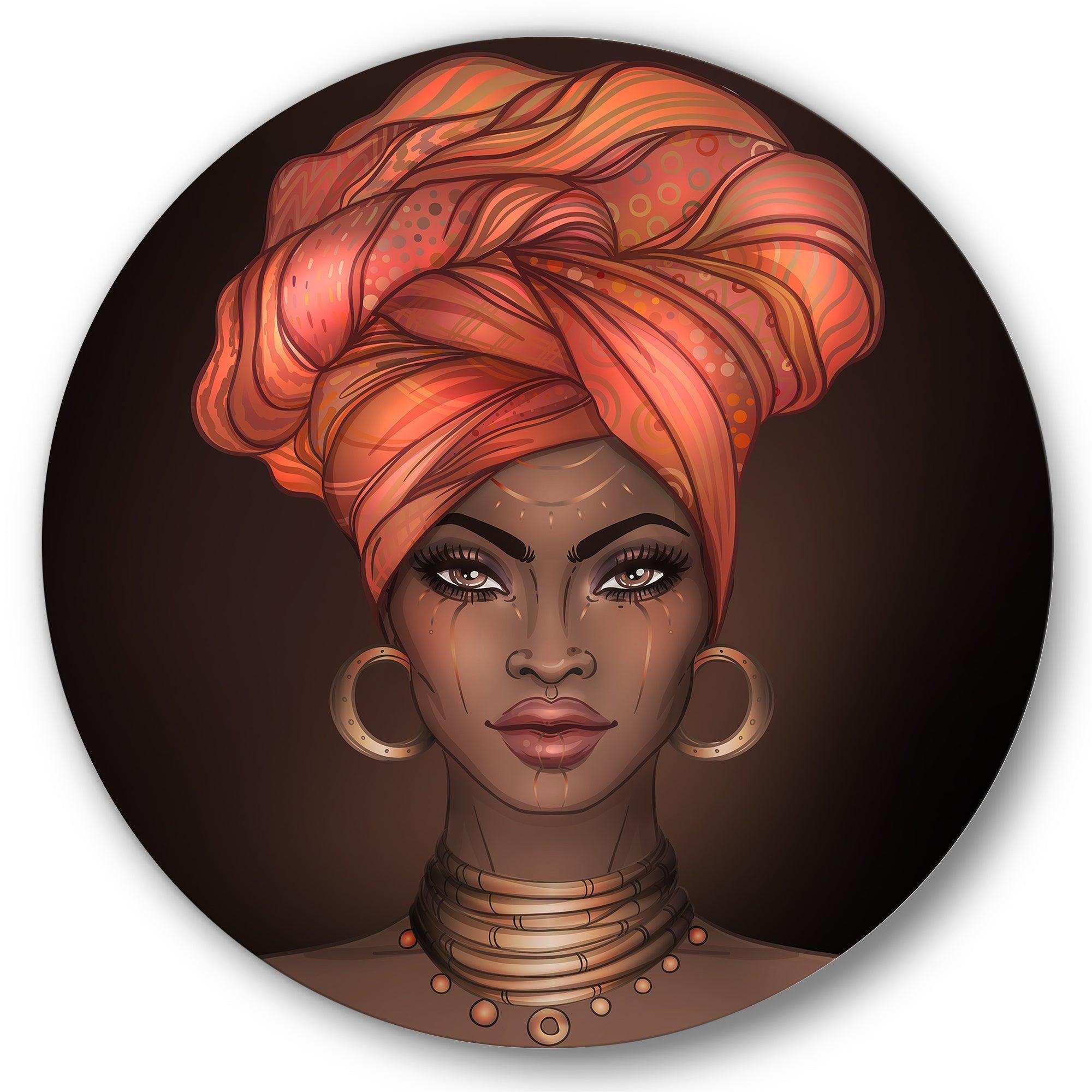 African American Woman with Turban V - People Round Metal Wall Art