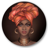 African American Woman with Turban V - People Round Metal Wall Art