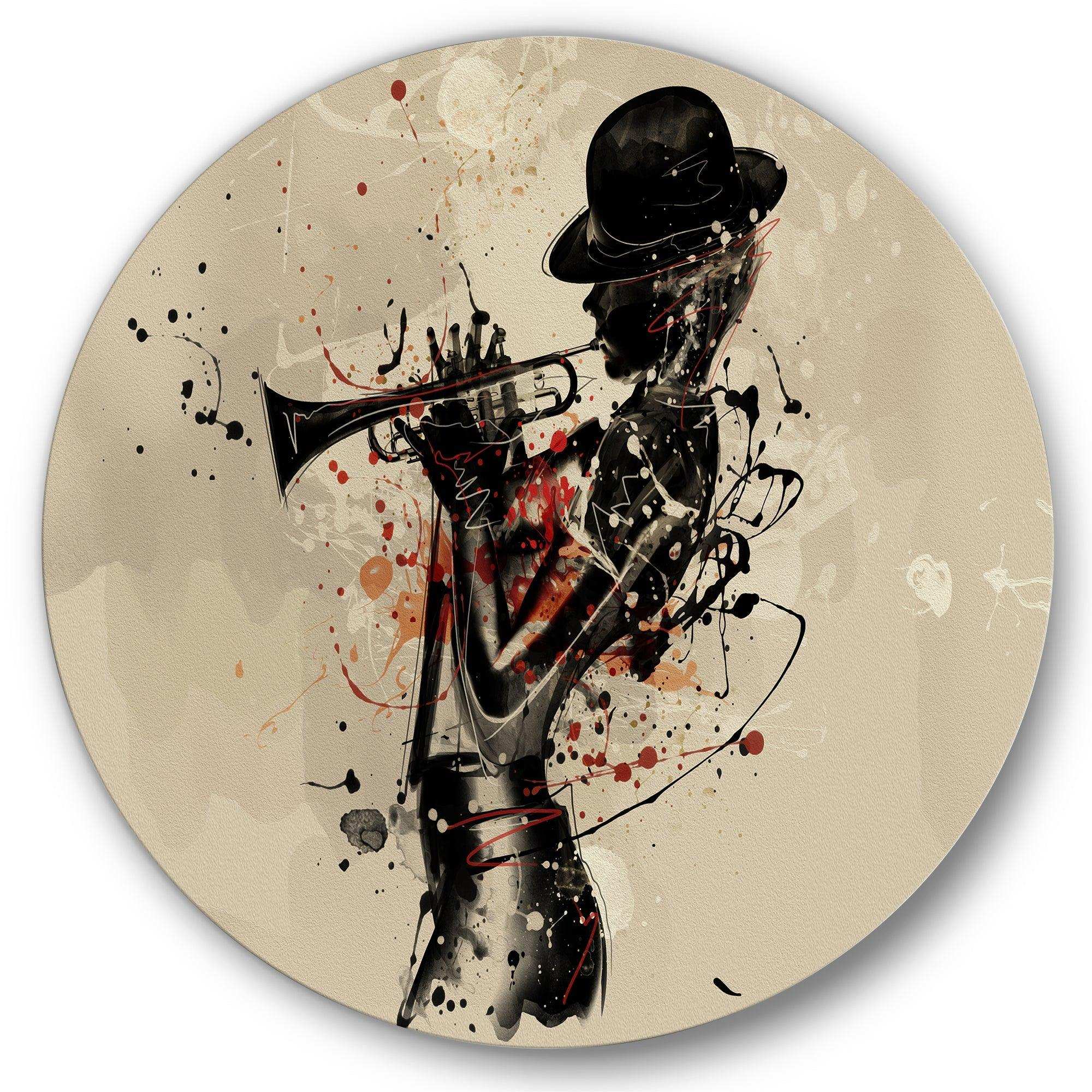 Woman Playing Jazz Trumpet - Music Circle Metal Wall Decor