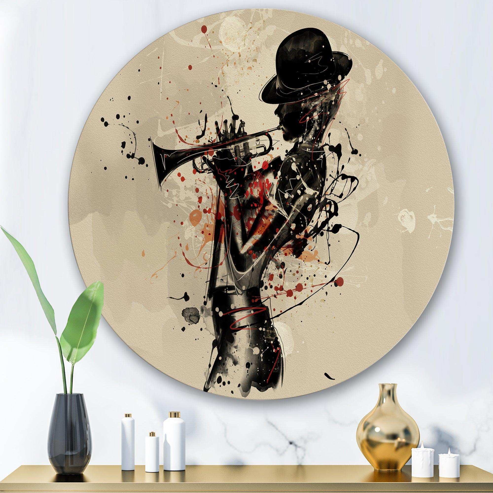 Woman Playing Jazz Trumpet - Music Circle Metal Wall Decor