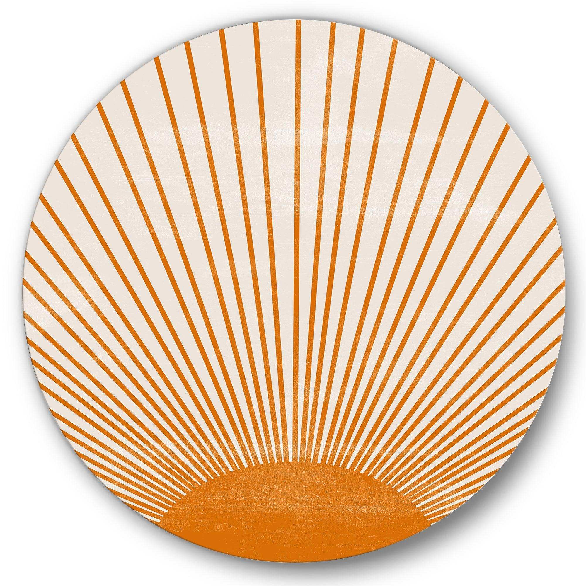 Orange Sun Print III - Geometric Metal Circle Wall Art