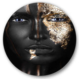 Portrait of A Afro American Girl with Gold Makeup - People Round Metal Wall Art