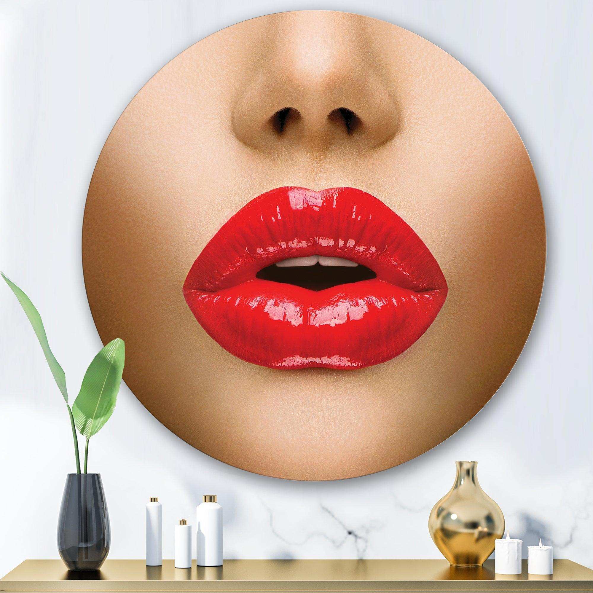 Sexy Lips Beautiful Make-Up Close-Up Kiss - People Metal Circle Wall Art